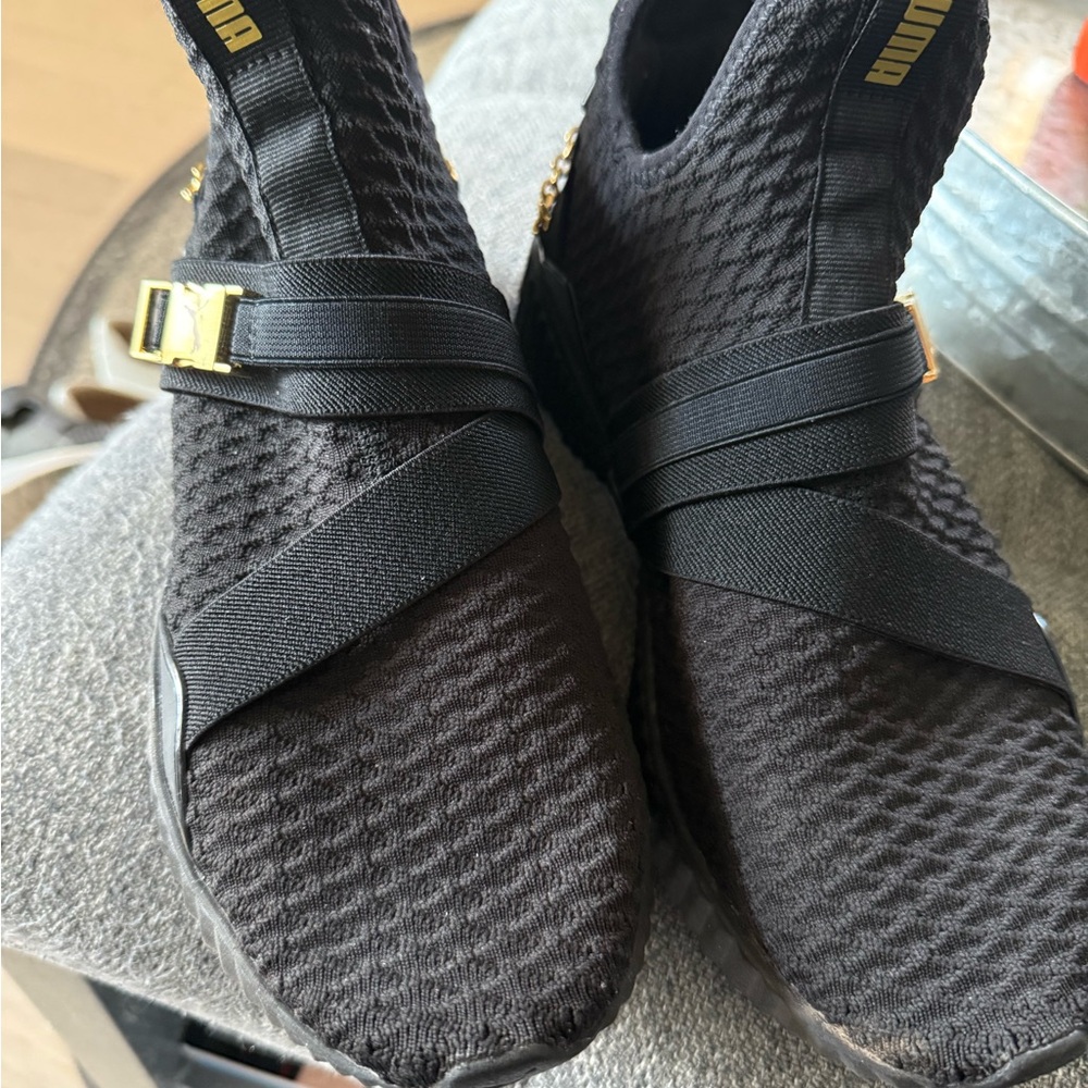 Puma Womens Black and Gold High-Top Sneakers